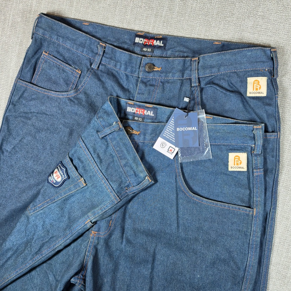 NEW 2 PACK Bocomal Flame Resistant Jeans 40/32 Blue FR Workwear CAT II FRC1905BL